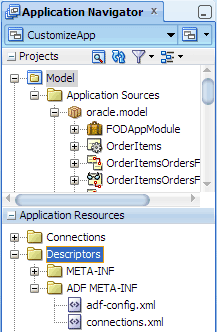 Application Resources panel, adf-config.xml