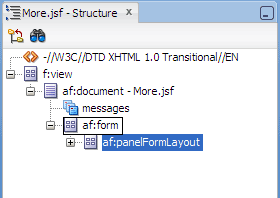 Structure window, inserting into af:form
