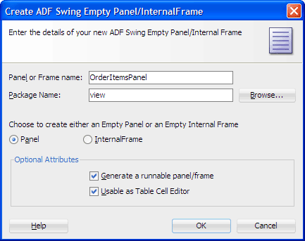 Create ADF Swing Empty Panel