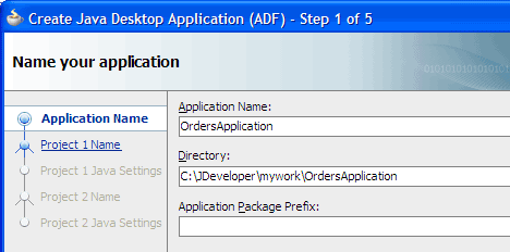 Create Application, Java Desktop ADF