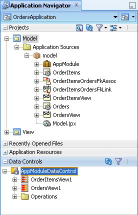 Application Navigator, Data Controls panel