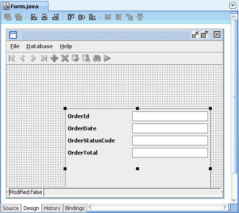 Java visual editor, Orders edit form created