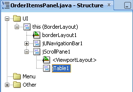 OrderItemsPanel in structure window