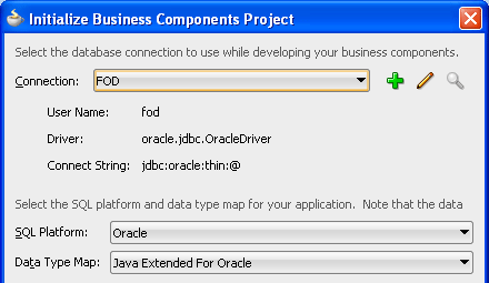Part of Initialize Business Components Project dialog