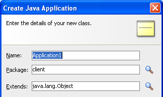 create java application dialog, top