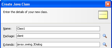 Create Java Class dialog, top