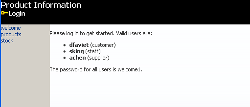 welcome page of application