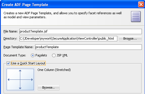 Create ADF Page Template dialog, top