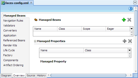 Overview editor for JSF configuration file