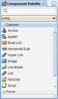 HTML components in Component Palette