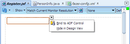 Visual editor, JSF page