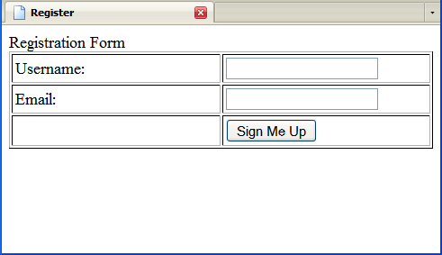 Browser, registration form