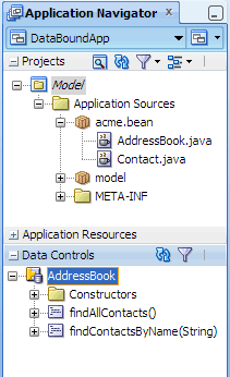 Application Navigator, Data Controls and Projects panels