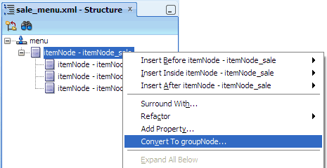 Structure window, Convert To
