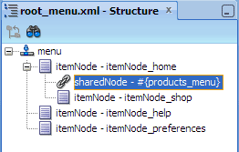 Structure window, root menu