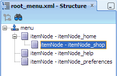 Structure window, root_menu.xml