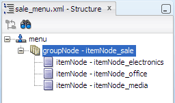 Structure window, sale_menu.xml, group node