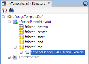 Structure window, myTemplate.jsf