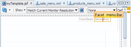 Visual editor, template page, menubar facet