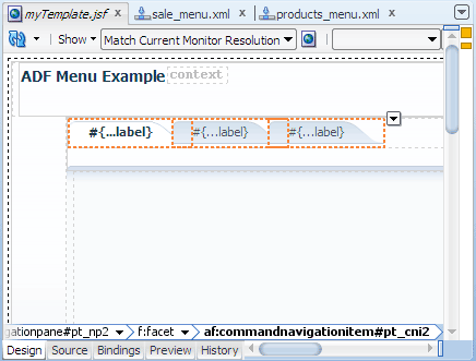 Visual editor, level 1 navigation item