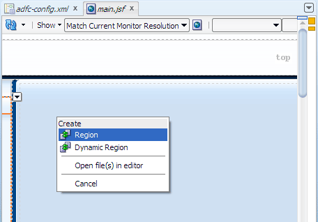Visual editor, Create Region menu option