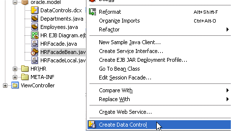 Context menu to create data control
