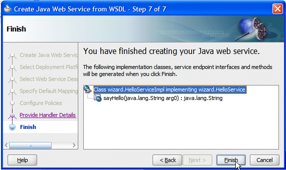 create java web service from wsdl wizard last step