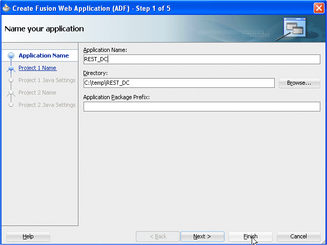 Create Custom App wizard first page -with MyFirstApplication in the Name field