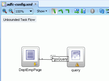 Screenshot as before with the name goQuery displayed on the control flow case line.
