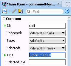 PI for menu item with Text property set to Export to Excel.