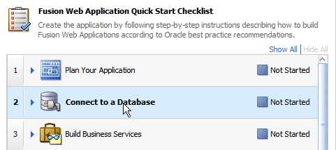 quick start checklist - database connection