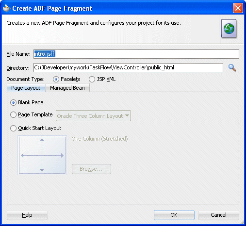 create new jsf page fragment