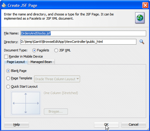 Create JSF Page dialog 
