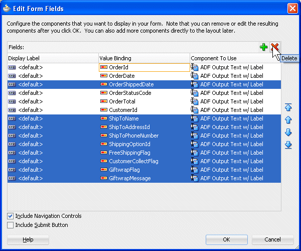 The Edit Form Fields dialog 