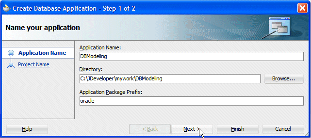The Create Database Application dialog