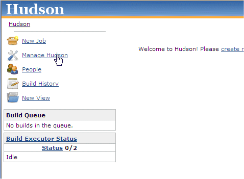 Selecting the Manage Hudson link from the Hudson console