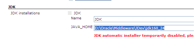 Specifying the jdk location and name