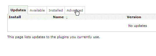Clicking the Advanced tab in the Plugin manager
