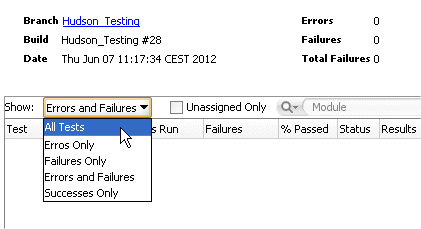 Selecting All Tests option