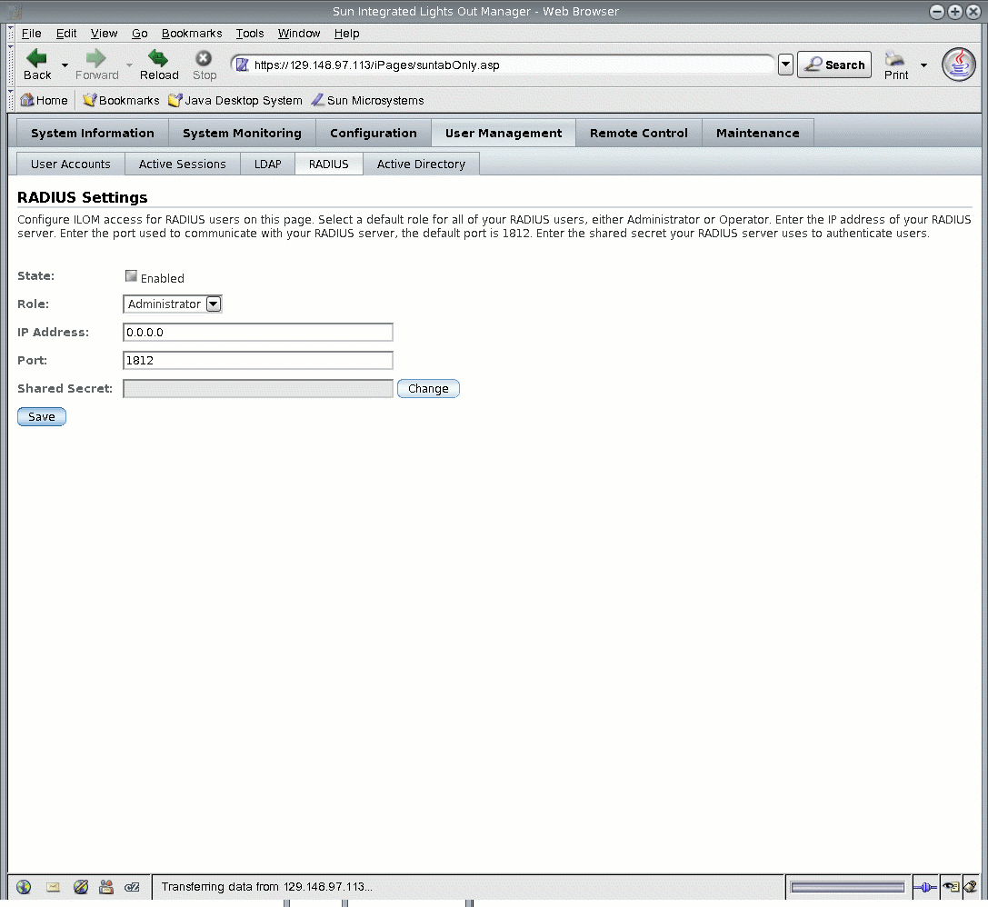 Graphic showing RADIUS Settings page
