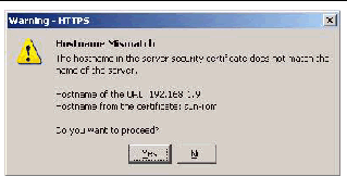 Screenshot of Hostname Mismatch dialog box