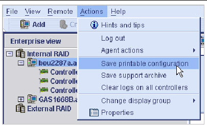 Screen shot of the Save printable configuration menu option.
