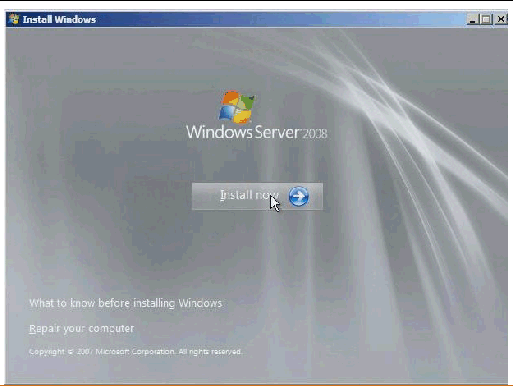 Screen shot of Install Windows screen