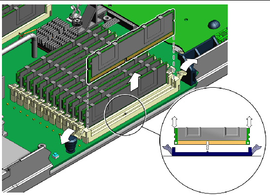 An illustration showing the removal of a DIMM.
