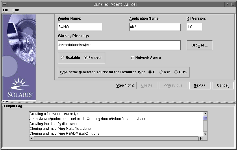 Dialog box that shows the Create screen after information has been entered