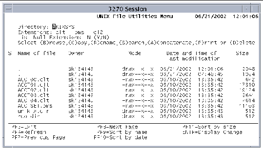 Screen shot showing the UNIX File Utilities menu.