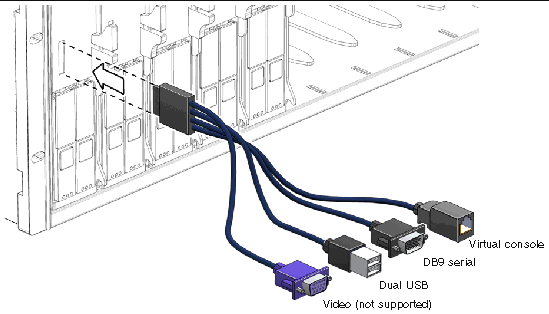 Illustration showing the connections on the dongle cable.