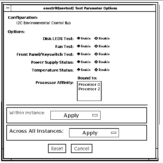 Screenshot of the envtest Test Parameter Options dialog box