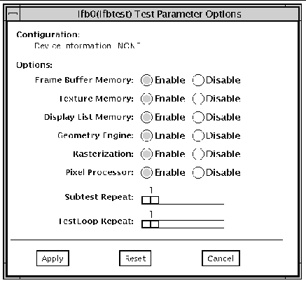 Screenshot of the ifbtest Test Parameter Options dialog box