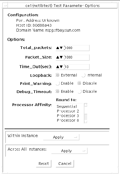 Screenshot of the netlbtest Test Parameter Options dialog box